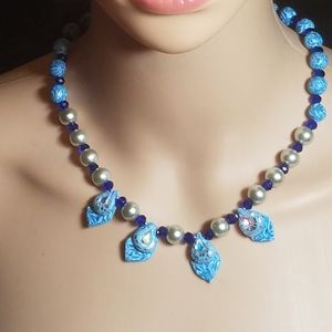 Handmade polymer clay and crystal collar necklace
